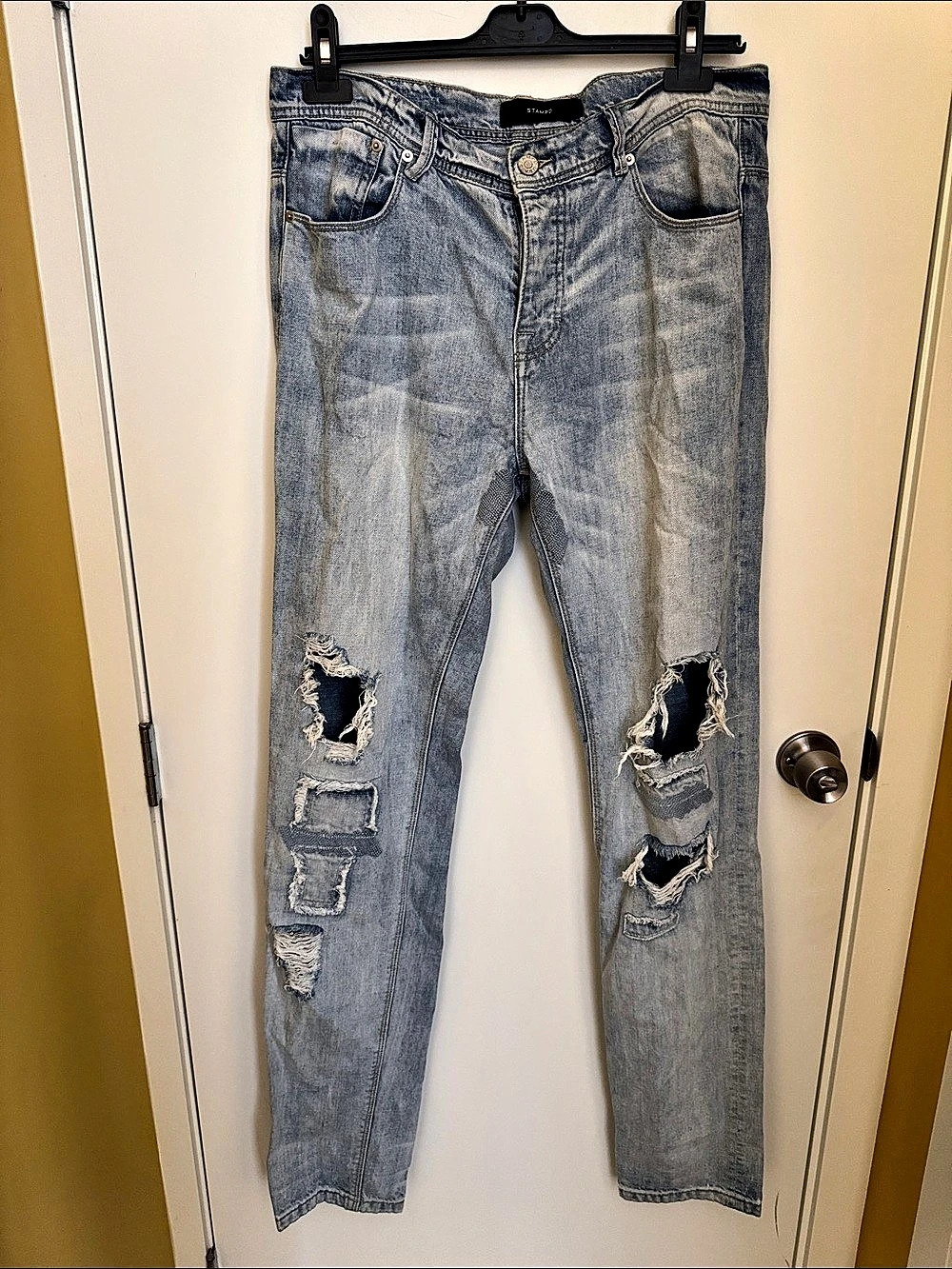 Mens STAMPD Distressed Skinny Jeans in Blue